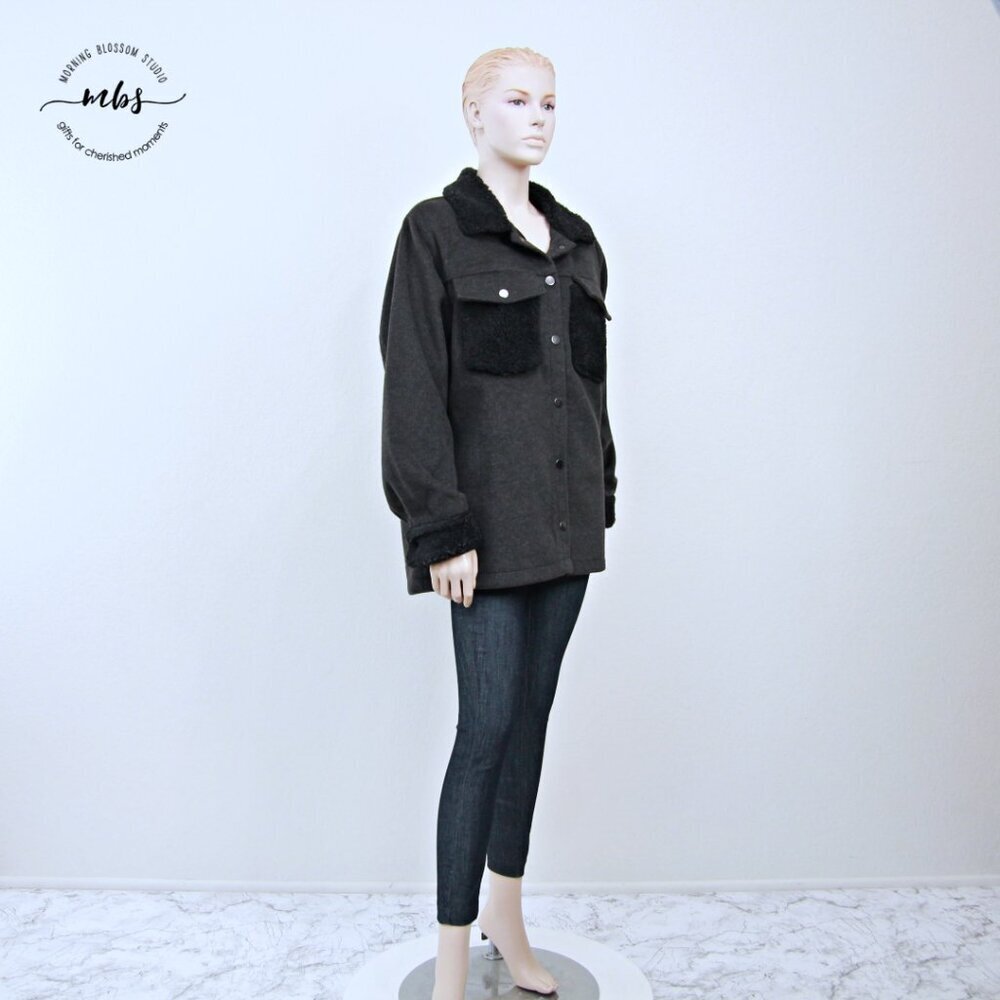 NWT Stoosh Faux Fur Oversized Jacket Black Women L
